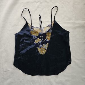 Vintage Camisole Satin Women Medium Blue Mesh Floral